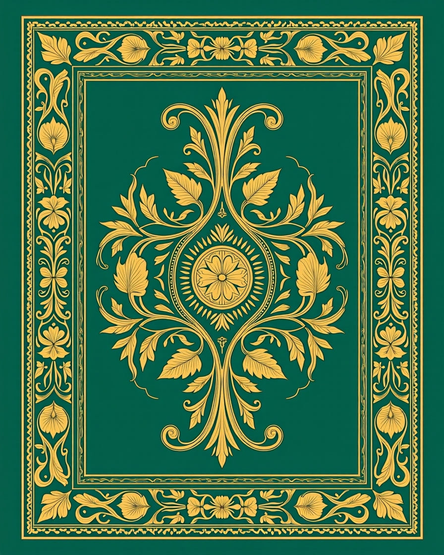Elegant Green Floral Scroll Pattern Rug
