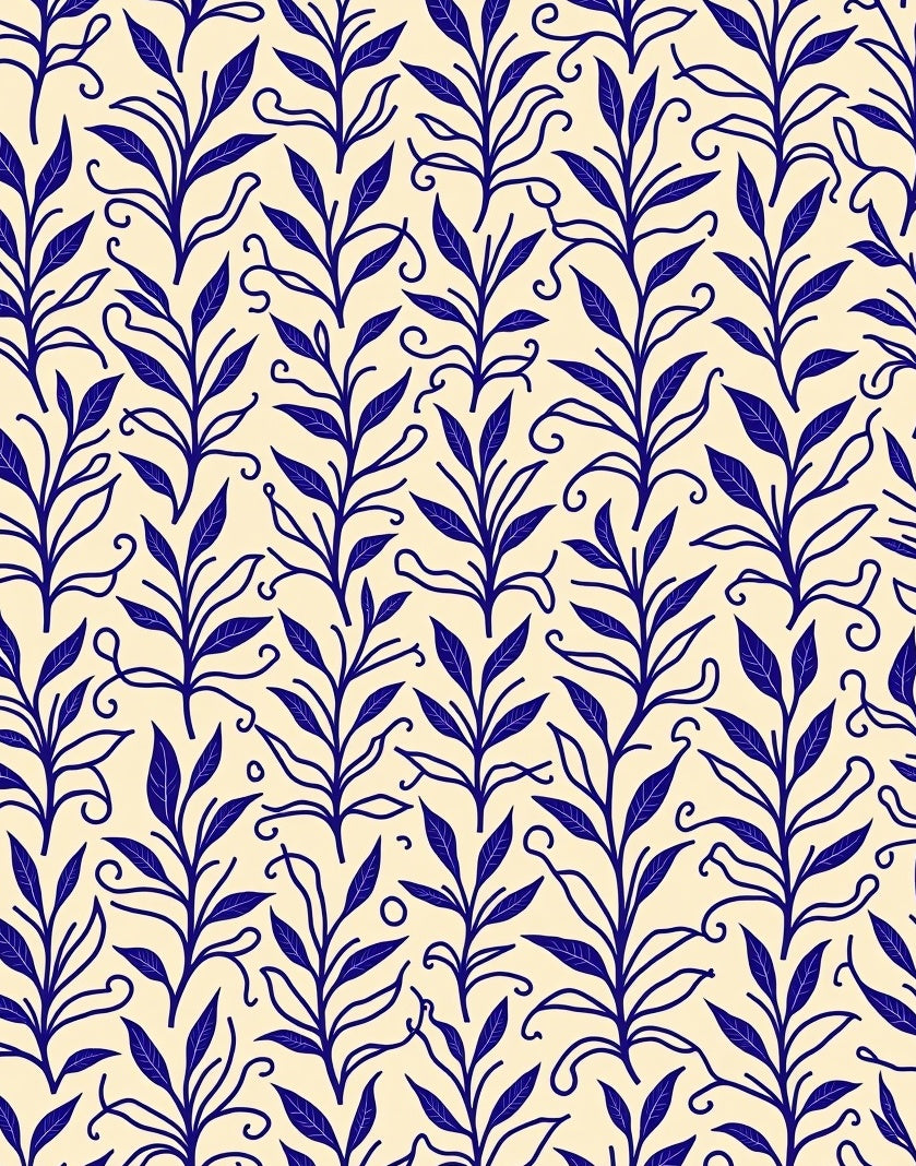 Blue Botanical Vine Pattern Rug