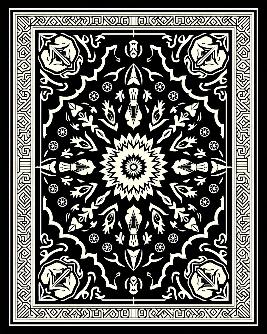 Intricate Floral Sunburst Pattern Rug