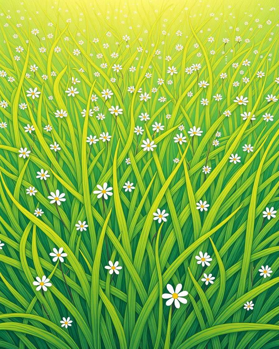 Green Grass And Daisy Fields Rug