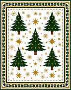 Festive Green Christmas Trees Gold Stars Rug