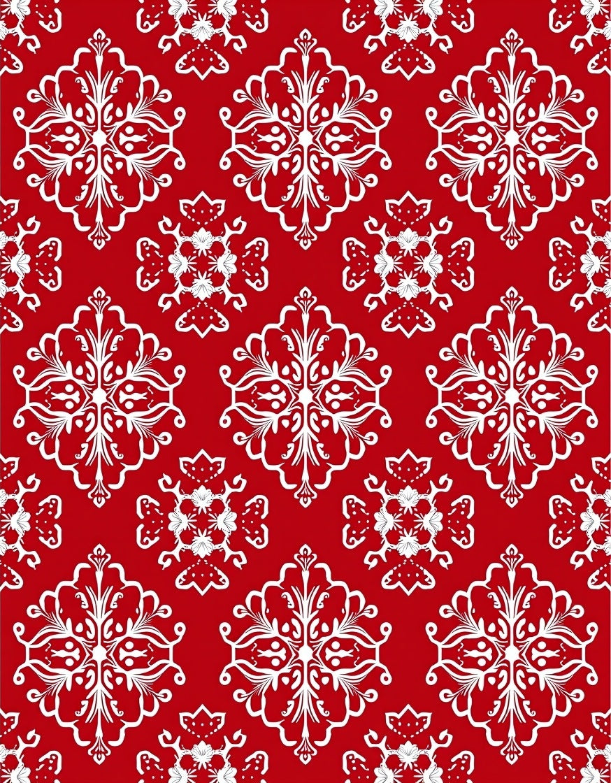 Classic Red White Damask Style Rug