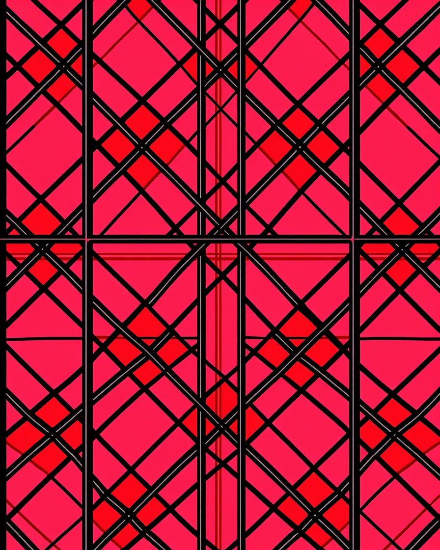Bold Red Black Geometric Lattice Rug