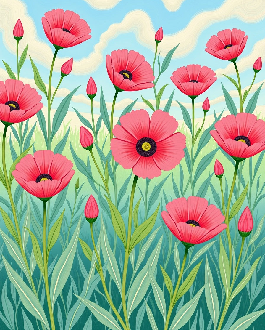 Pink Poppy Field Scenic Design Rug