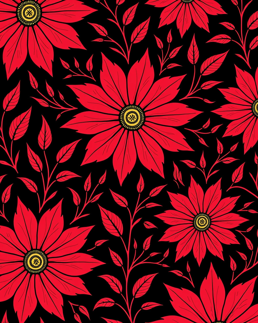 Bold Red Floral Vine Pattern Rug