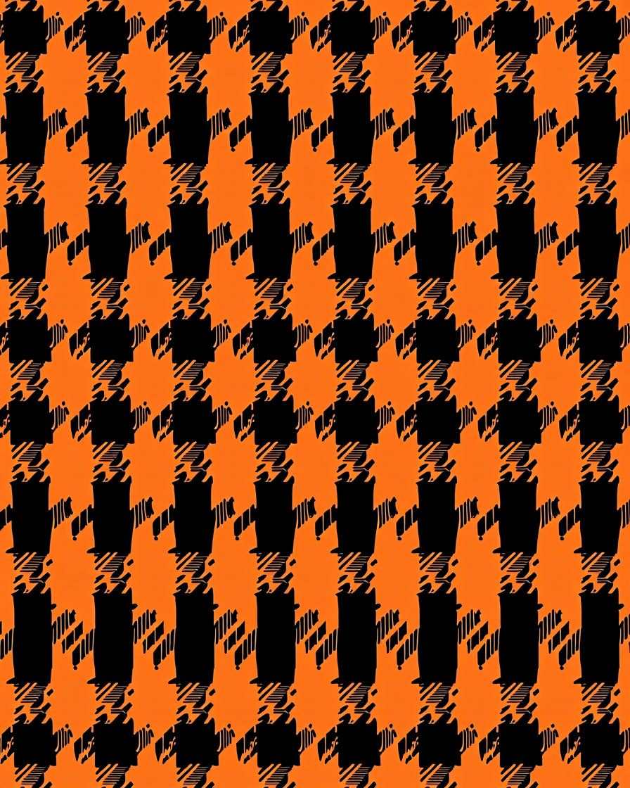 Bold Orange Black Houndstooth Pattern Rug