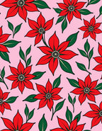 Red Floral Pattern with Green Leaves Rug