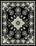 Cream Floral Medallion on Black Field Rug
