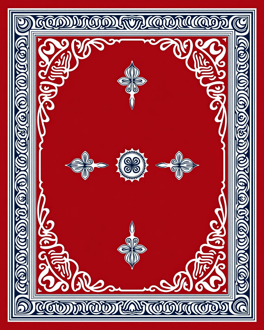 Classic Red White Blue Floral Medallion Rug