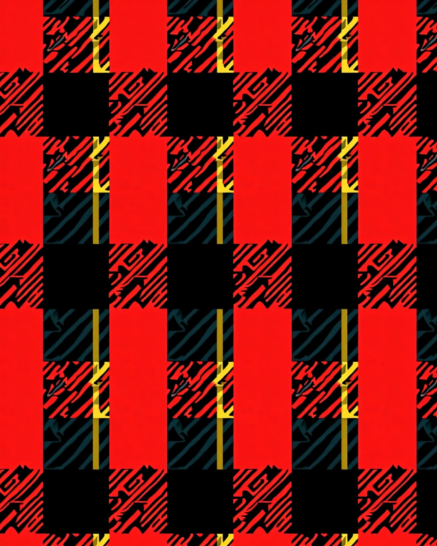 Bold Red Black Plaid Pattern Rug
