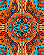 Vibrant Orange Blue Mandala Design Rug