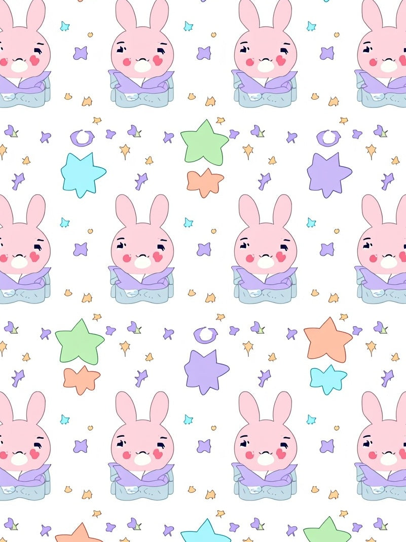 Cute Pink Bunny Star Pattern Rug