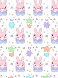 Cute Pink Bunny Star Pattern Rug
