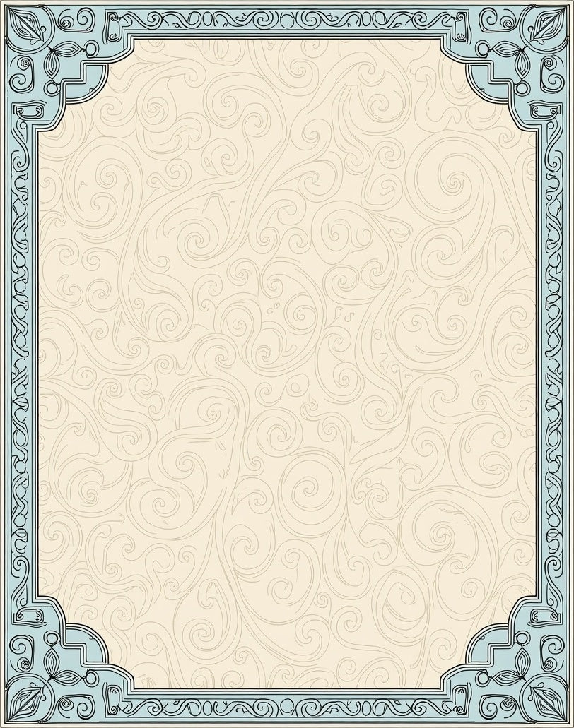 Classic Light Blue Swirl Pattern Frame Rug