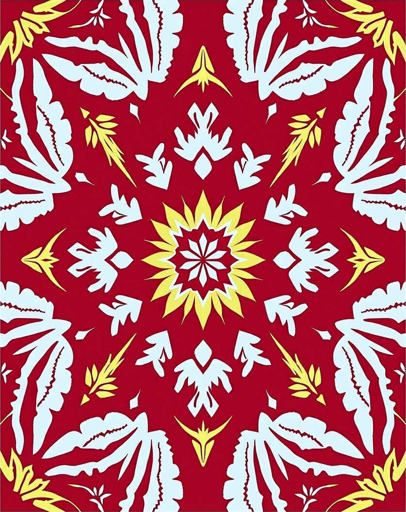 Bold Red Floral Sunburst Pattern Rug