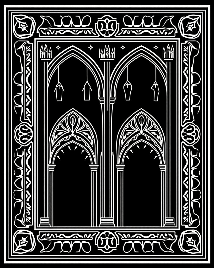 Gothic Archway Ornate Line Art Rug