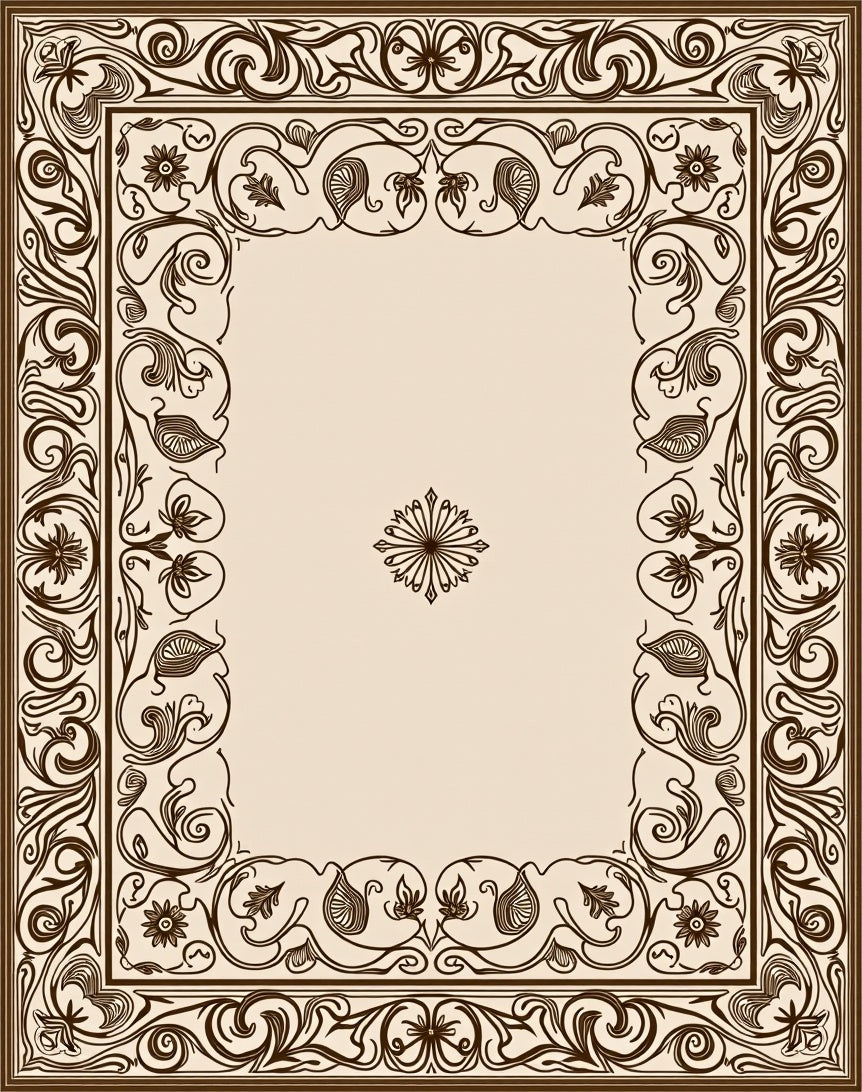 Ornate Floral Scroll Border Design Rug
