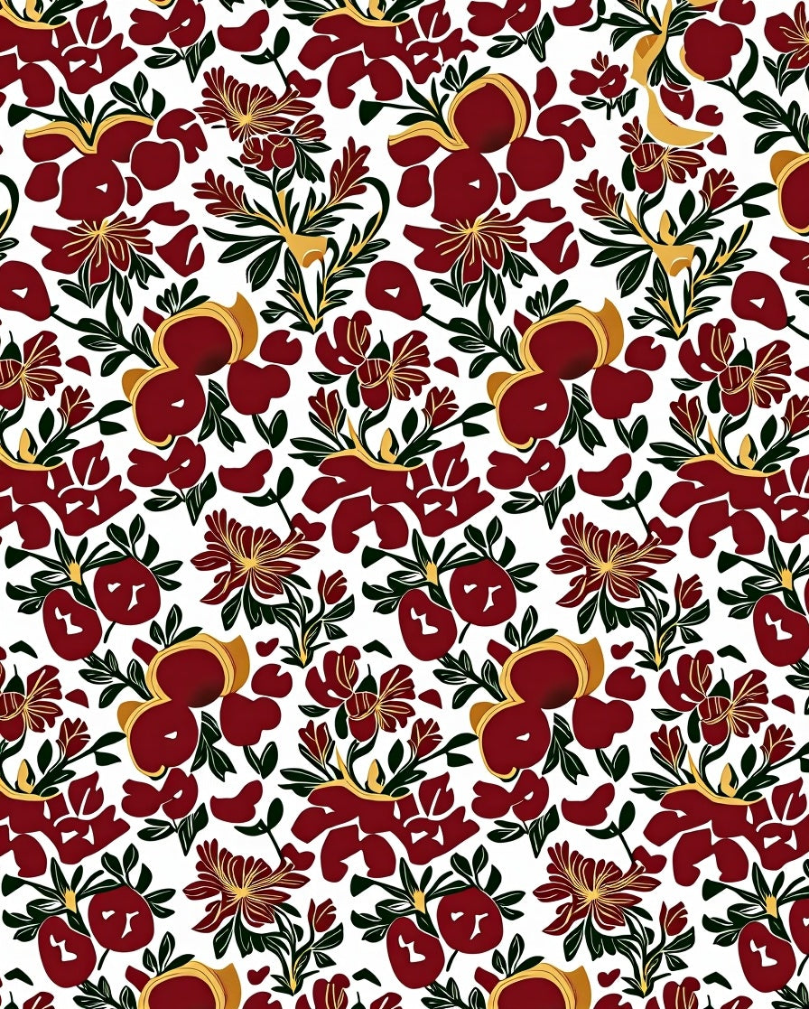 Deep Red Floral Pattern Rug
