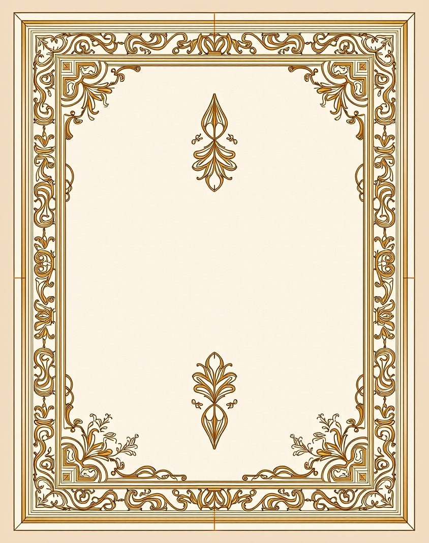 Ornate Scrollwork Cream Gold Frame Rug