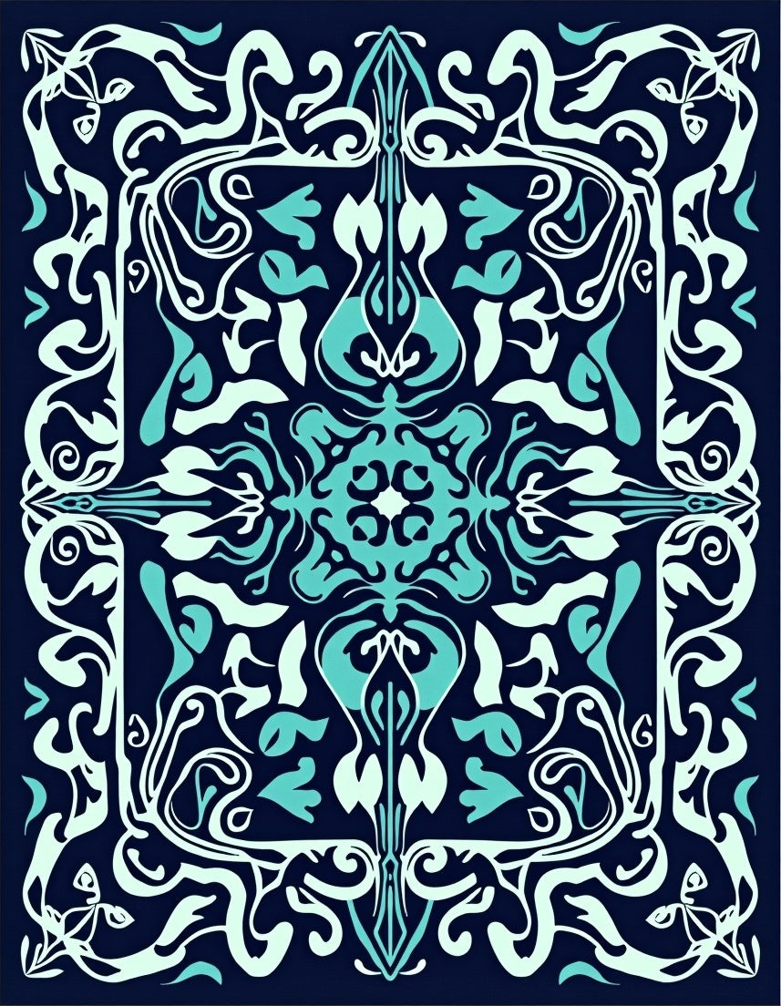 Vintage Aqua Teal White Swirl Rug