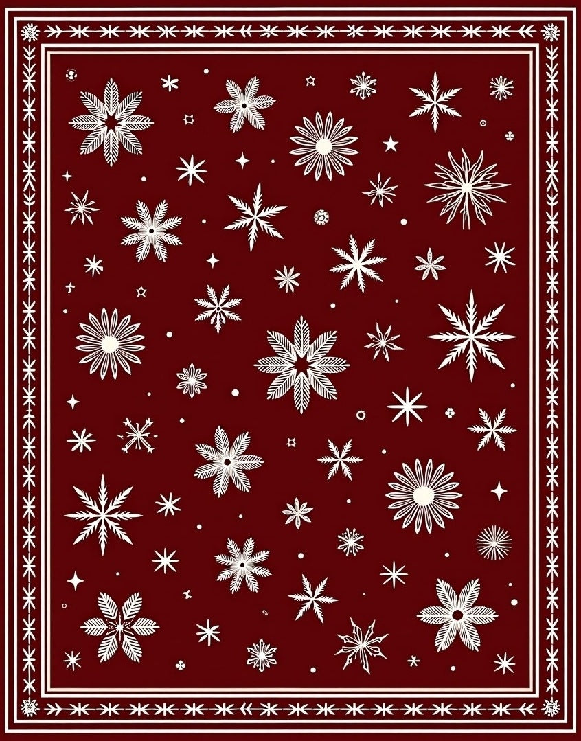 Winter Snowflake Patterned Red Rug