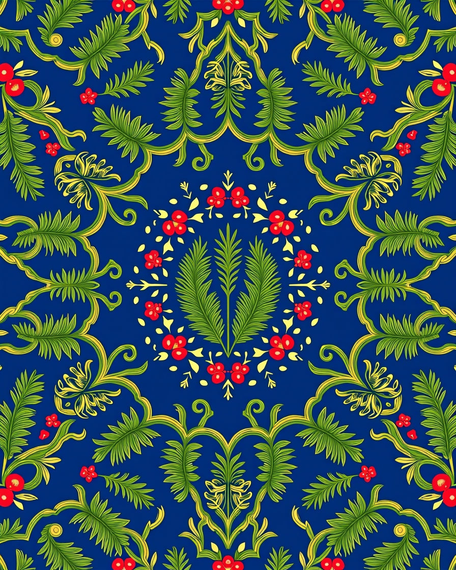 Rich Blue Floral Vine Garden Rug