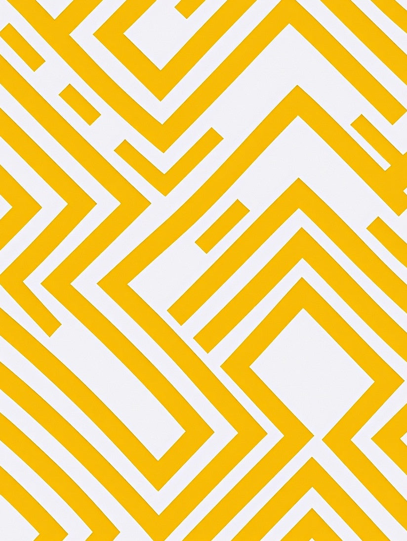Yellow White Geometric Maze Pattern Rug