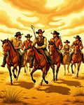 Wild West Cowboys Riding Horses Design Rug