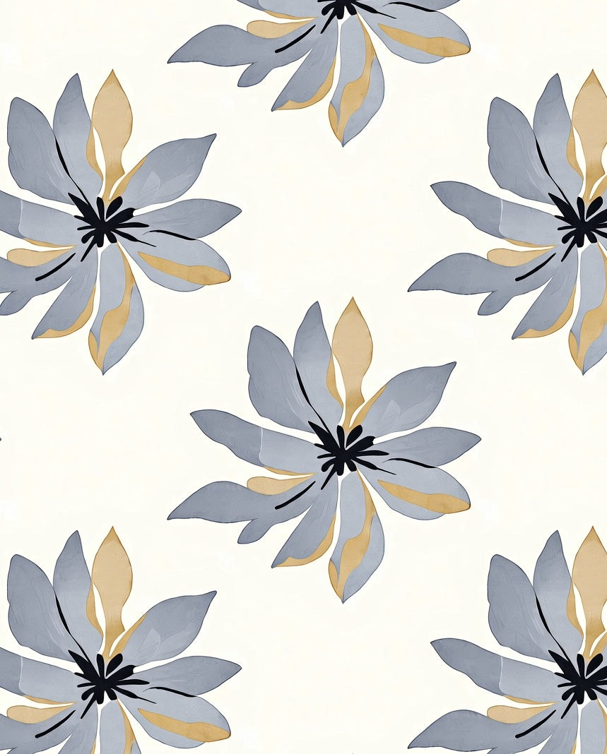 Stylized Gray Gold Floral Pattern Rug