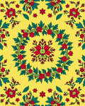 Red Floral Wreath Patterned Yellow Rug