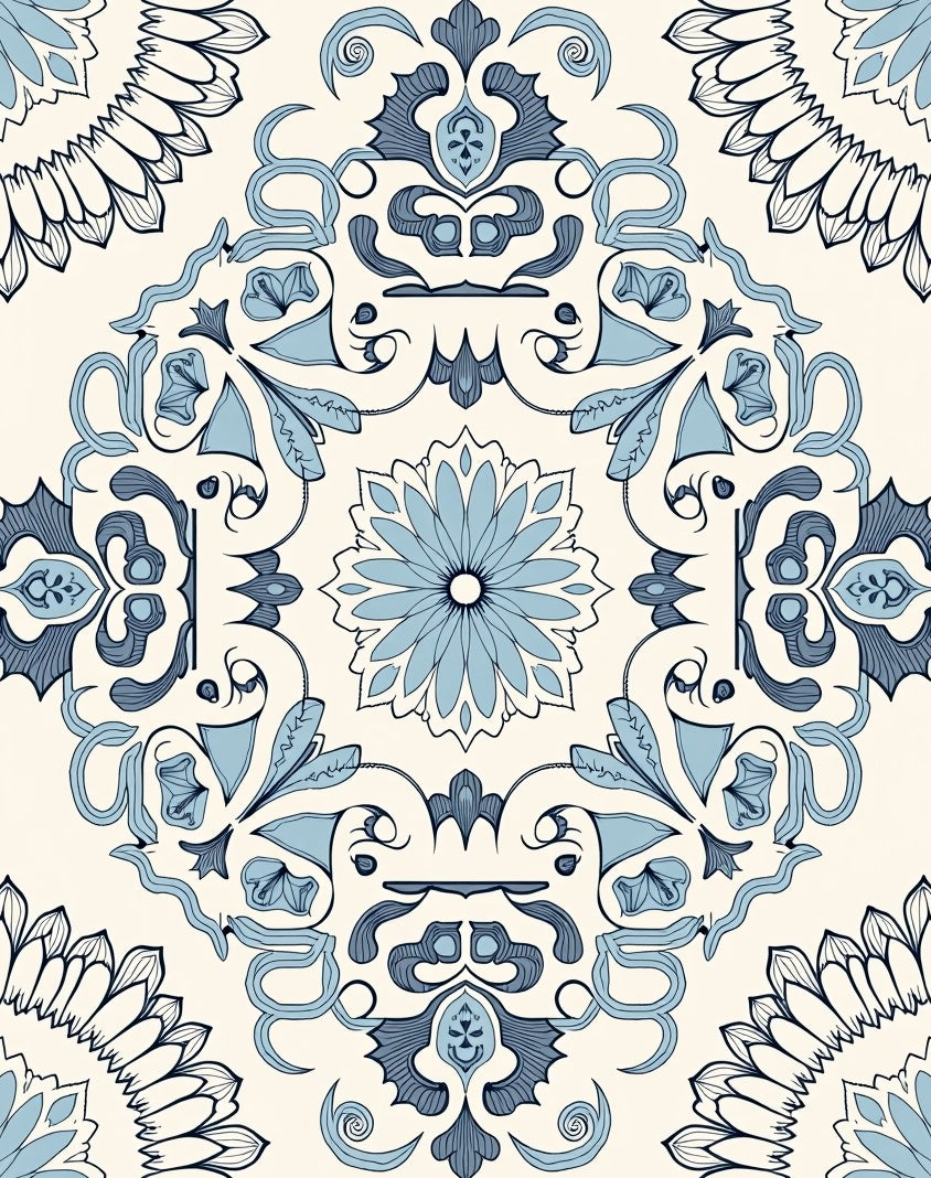 Ornate Floral Scrollwork Pattern Rug