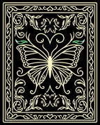 Elegant Outline Butterfly Floral Design Rug