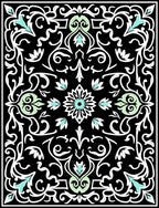 Black White Mint Floral Scroll Pattern Rug