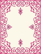 Ornate Pink Floral Scroll Border Design Rug