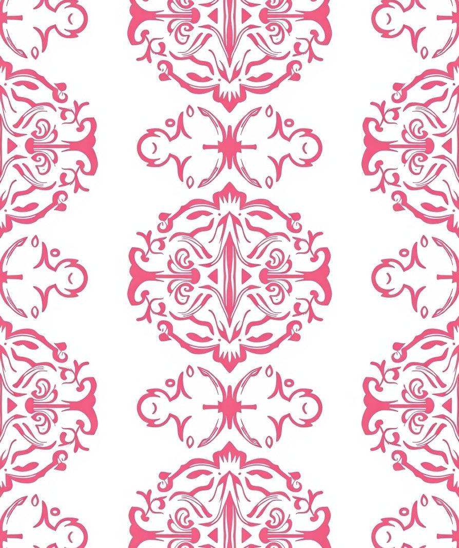 Pink Scrollwork Floral Pattern Rug