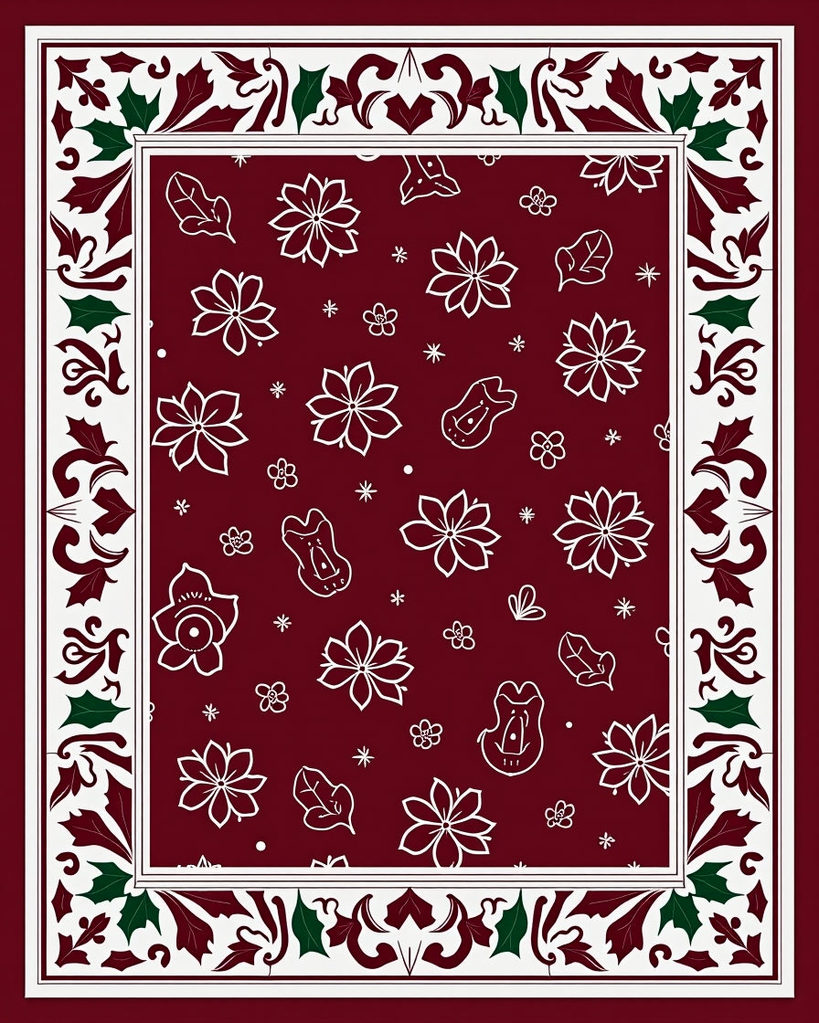 Whimsical Floral Patterned Border Design Rug