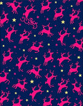 Pink Reindeer Yellow Stars Navy Background Rug