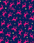Pink Reindeer Yellow Stars Navy Background Rug