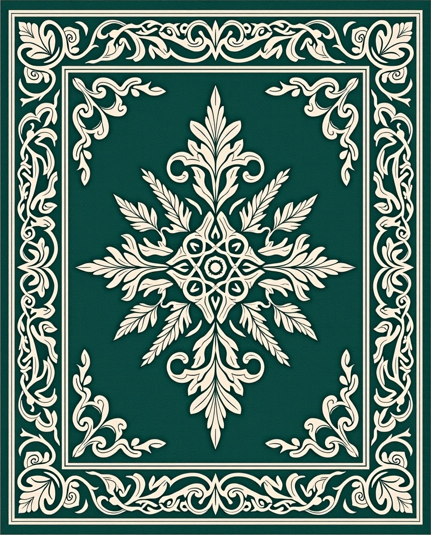 Ornate Teal Floral Design Rug