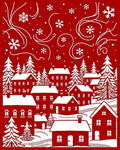 Whimsical Snowy Village Winter Scene Rug