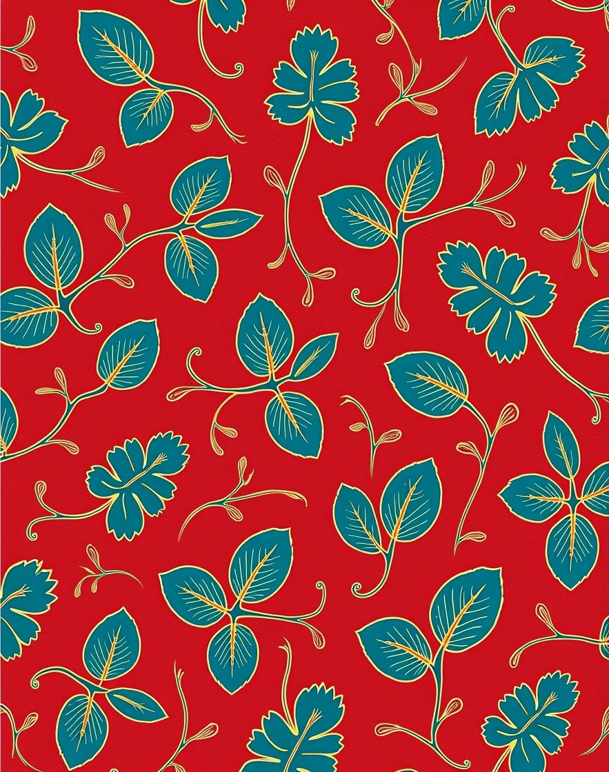 Vibrant Red Teal Floral Vine Pattern Rug