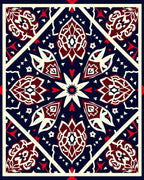 Crimson Floral Symmetry Dark Blue Rug