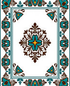 Ornate Floral Teal Brown Pattern Rug