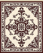 Damask Floral Motif With Cream Maroon Rug