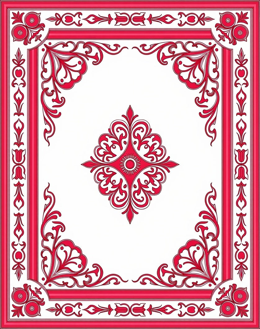Classic Red Floral Border Pattern Rug
