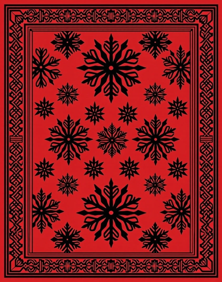 Red Snowflake Pattern Accent Rug