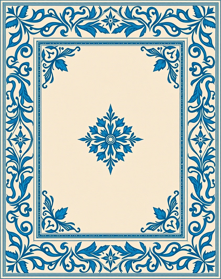 Classic Blue Floral Border Design Rug