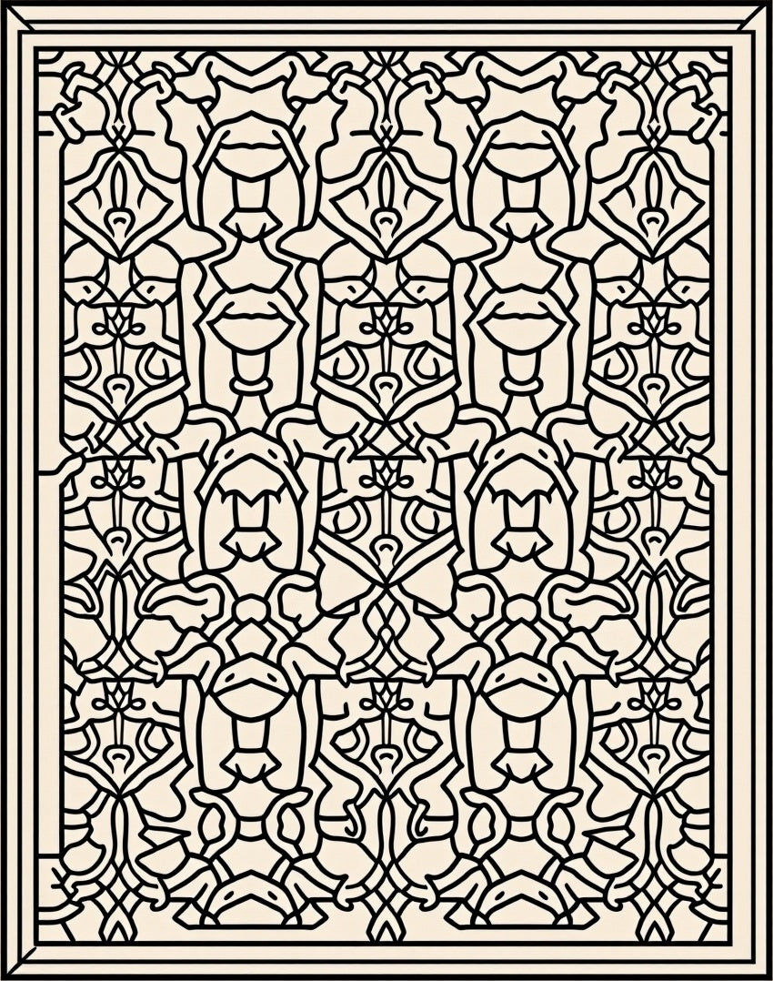 Intricate Linear Black Ivory Pattern Rug