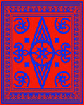 Bold Red Blue Geometric Medallion Pattern Rug