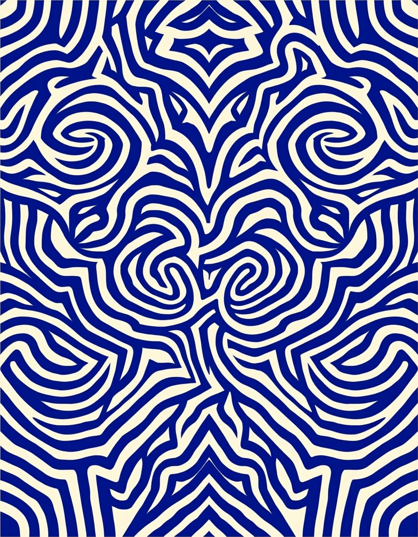 Abstract Blue Swirl Pattern Rug